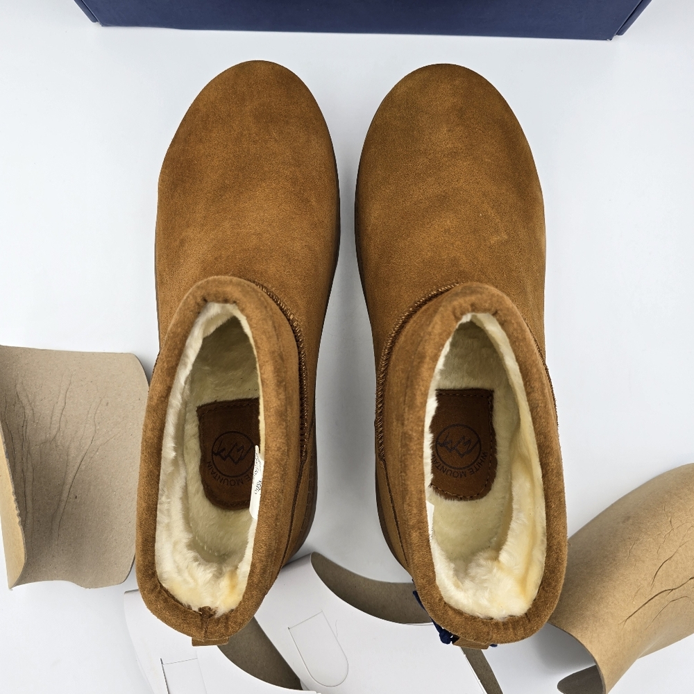 NIB White Mountain Inspo Leather & Faux Fur Ankle Booties, Whiskey/Suede, Sz. 10 - Picture 8 of 16